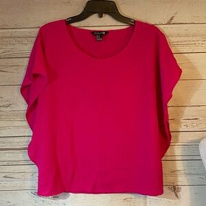 Forever 21 Hot Pink Blouse Size M Flowy Short Sleeve Top